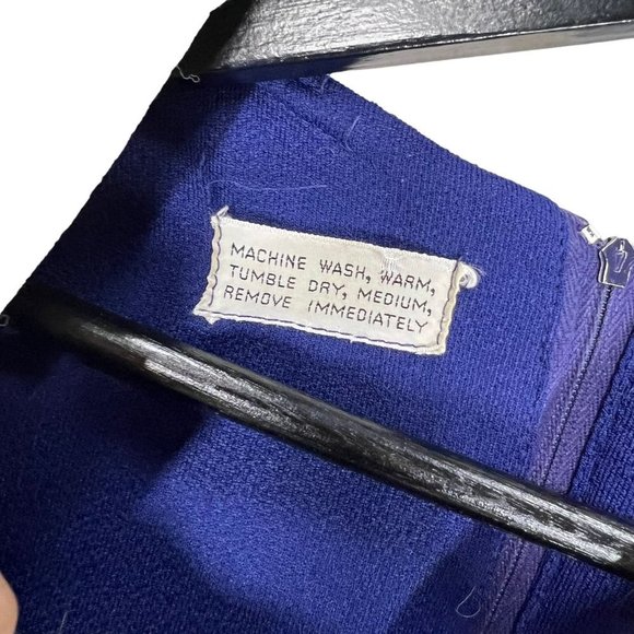 Vintage 60s Blue White Gingham Pattern Long Sleeve Full Length Dress Large - Picture 5 of 11